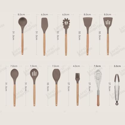 Imagem de Kit Utensílios de Cozinha Silicone e Cabo de Madeira 12 peças