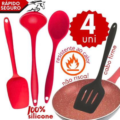 Imagem de Kit Utensílios de Silicone 4 Peças Concha Espátulas Colher Ideal para Panelas Teflon
