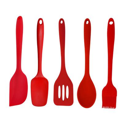 Imagem de Kit Utensílios de Silicone 5 Peças Vermelho para Cozinha Linha Premium Alta Qualidade Versátil