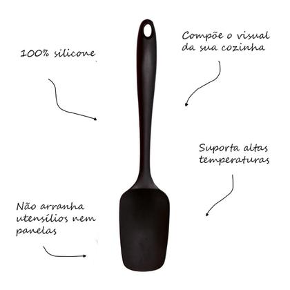 Imagem de Kit Utensílios de Silicone Inteiriço 8 Peças + Suporte Em Aço Inox Preto para Cozinha Linha Premium