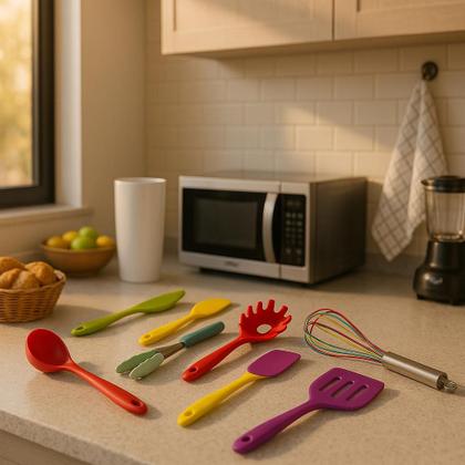 Imagem de Kit Utensílios De Silicone Para Cozinha Colorido 9 Peças