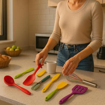 Imagem de Kit Utensílios De Silicone Para Cozinha Colorido 9 Peças