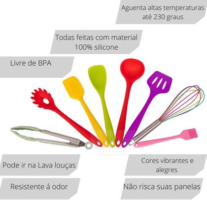 Imagem de Kit Utensílios De Silicone Para Cozinha Colorido 9 Peças