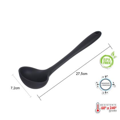 Imagem de Kit utensílios de Silicone Preto com Descanso