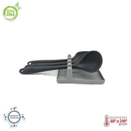 Imagem de Kit utensílios de Silicone Preto com Descanso