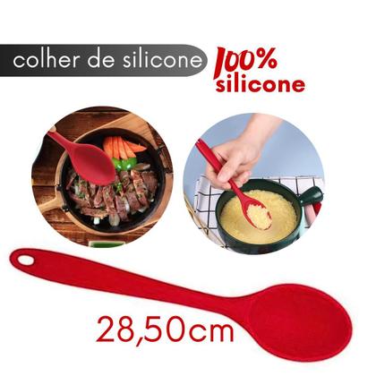 Imagem de Kit Utensílios Silicone 3 Peças Concha + Escumadeira + Colher 28cm Resistente Alta Qualidade Cozinha Antiaderente