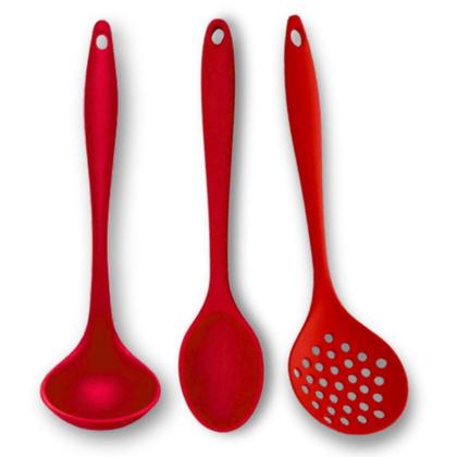 Imagem de Kit Utensílios Silicone Concha Escumadeira Colher 28cm Resistente Alta Qualidade Cozinha Antiaderente