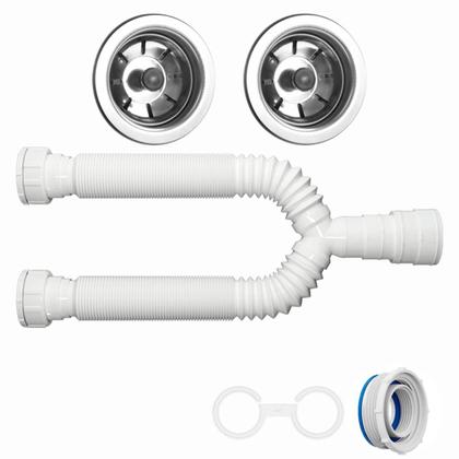 Imagem de Kit Válvula Americana Inox 3. 1/2 + Sifão Flexível 70cm Duplo