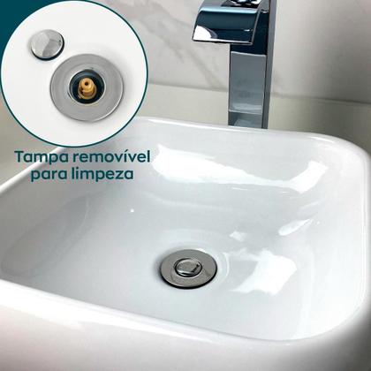Imagem de Kit Valvula Click ABS e Sifao Cromado Sanfonado Universal Extensivel Tampa Inox Pequena Kit Banheiro Ralo De Pia 7/8 Lavatorio Tubo Flexivel Ajustável