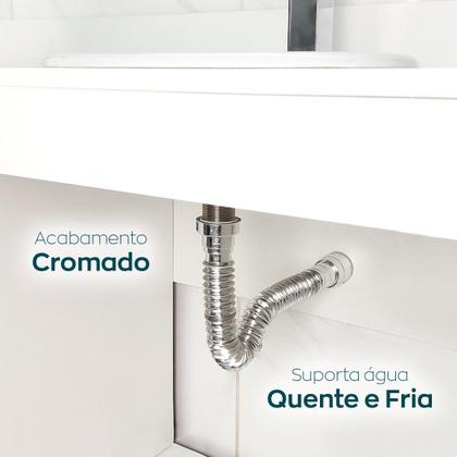 Imagem de Kit Valvula Click ABS e Sifao Cromado Sanfonado Universal Extensivel Tampa Inox Pequena Kit Banheiro Ralo De Pia 7/8 Lavatorio Tubo Flexivel Ajustável