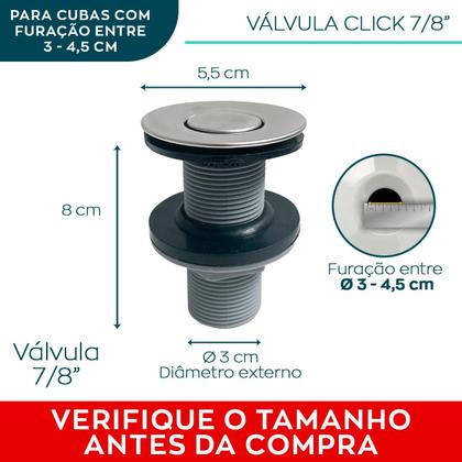 Imagem de Kit Valvula Click ABS e Sifao Cromado Sanfonado Universal Extensivel Tampa Inox Pequena Kit Banheiro Ralo De Pia 7/8 Lavatorio Tubo Flexivel Ajustável