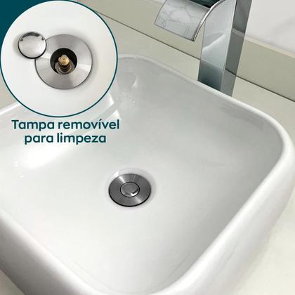 Imagem de Kit Valvula Click e Sifao Sanfonado Universal Extensivel e Banheiro Ralo De Pia Inox 7/8 Tampa Pequena Tubo Flexivel Ajustável Escoamento Lavatorio