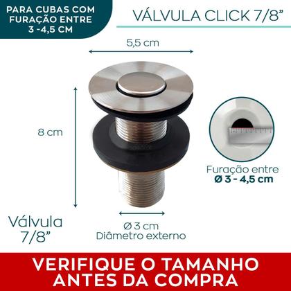 Imagem de Kit Valvula Click e Sifao Sanfonado Universal Extensivel e Banheiro Ralo De Pia Inox 7/8 Tampa Pequena Tubo Flexivel Ajustável Escoamento Lavatorio