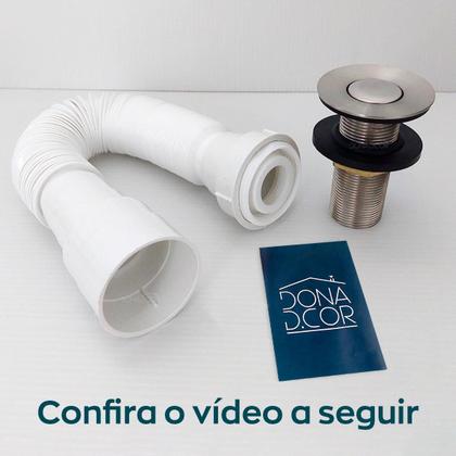 Imagem de Kit Valvula Click e Sifao Sanfonado Universal Extensivel e Banheiro Ralo De Pia Inox 7/8 Tampa Pequena Tubo Flexivel Ajustável Escoamento Lavatorio