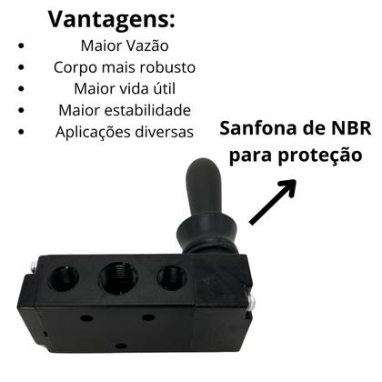 Imagem de kit Válvula Joystick Pneumatica 5/2 Vias Alavanca Trava 1/4 - C/ 02 Silenciador C/ 3 Reta macho 1/4x06mm
