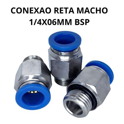 Imagem de kit Válvula Joystick Pneumatica 5/2 Vias Alavanca Trava 1/4 - C/ 02 Silenciador C/ 3 Reta macho 1/4x06mm