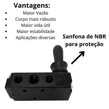 Imagem de Kit Válvula Joystick Pneumatica 5/2 Vias Alavanca Trava 1/4