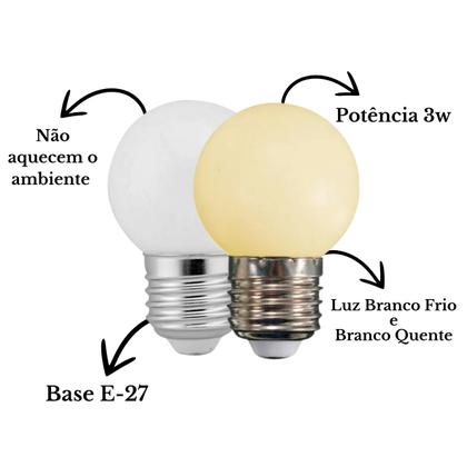 Imagem de Kit Varal De Luz Ip65 15mts + 15 Lâmpadas Led BolinhaCordão Blindado Decoração Jardim Quintal Festa