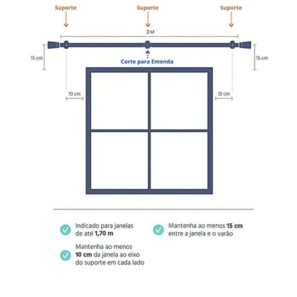Imagem de Kit Varão Completo Alemão Plus 19mm 2 Metros com Emenda - Quarto ou Sala