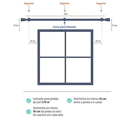 Imagem de Kit Varão Completo Jade Plus 28mm 2 Metros com Emenda - Quarto ou Sala
