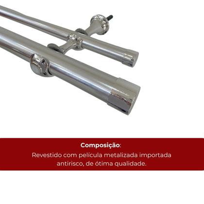 Imagem de Kit varão de cortina metalizado duplo 1 metro 19mm ecowood 2 suportes
