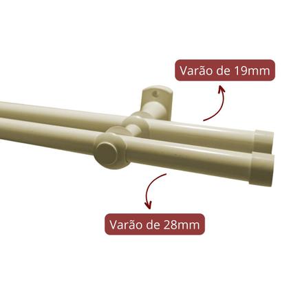 Imagem de Kit varão duplo de aço 1 metro 28mm com pintura eletrostática