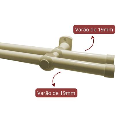 Imagem de Kit varão duplo de aço 2 metros 19mm com pintura eletrostática