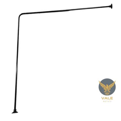 Imagem de Kit Varao em L Suporte haste Banheiro Box Preto 100X100cm + 2 Cortina Box LISA - BEGE