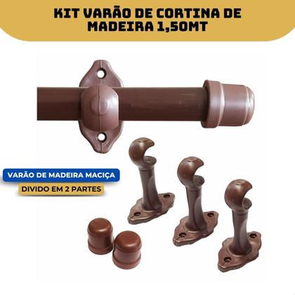 Imagem de Kit Varão Varal Simples 1,50 metro 28mm para cortina Sala Quarto Cozinha Completo Com kit de instalação