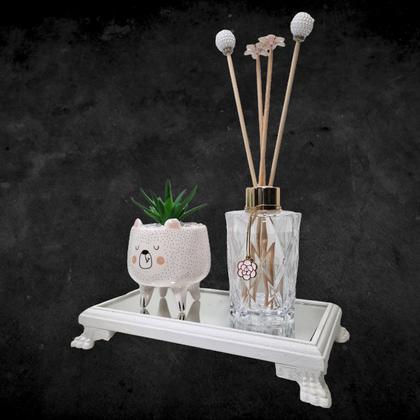 Imagem de Kit Vasinho Bichinho Urso Com Suculenta Bandeja De Madeira 