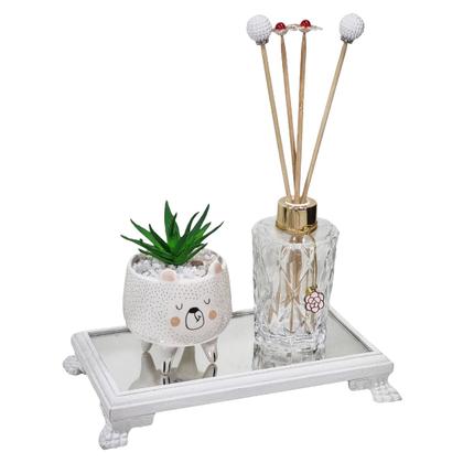 Imagem de Kit Vasinho Bichinho Urso Com Suculenta Bandeja De Madeira 