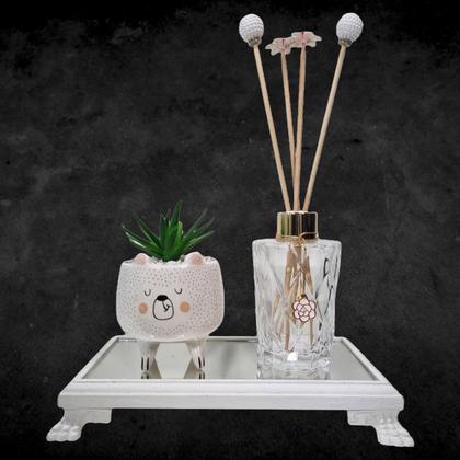 Imagem de Kit Vasinho Bichinho Urso Com Suculenta Bandeja De Madeira 