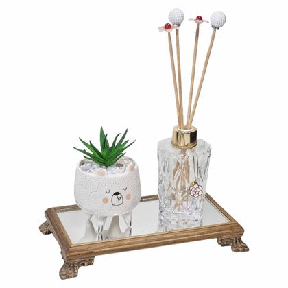 Imagem de Kit Vasinho Bichinho Urso Com Suculenta Bandeja De Madeira 