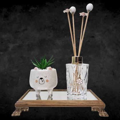 Imagem de Kit Vasinho Bichinho Urso Com Suculenta Bandeja De Madeira 