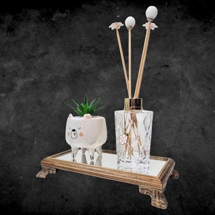 Imagem de Kit Vasinho Bichinho Urso Com Suculenta Bandeja De Madeira 