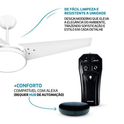 Imagem de KIT Ventilador de Teto Potente com LED 24W 3000K Pás Grandes Maior Ventilação Silencioso Econômico Com Controle Remoto Maya Beltempo