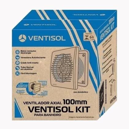 Imagem de Kit Ventisol com Exaustor Residencial, Duto e Veneziana para Banheiro KEXB 100mm 4W  Bivolt