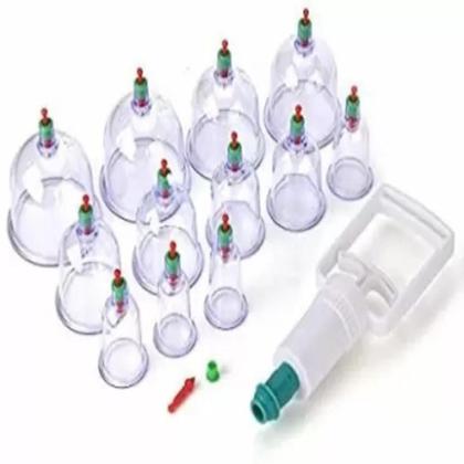 Imagem de Kit ventosoterapia com 12 copos terapia de sucção massoterapia acupuntura tensao muscular e estetica
