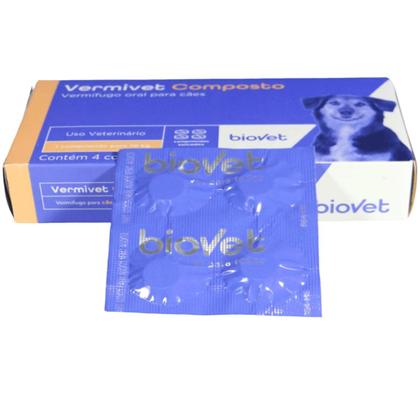 Imagem de Kit Vermífugo Vermivet Composto Biovet 600mg c/ 4 Comprimidos C/ 5 unidades