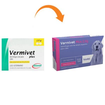 Kit Vermífugo Vermivet Plus Biovet 2g c/ 2 Comprimidos C/ 2 unidades Imagem de Kit Vermífugo Vermivet Plus Biovet 2g c/ 2 Comprimidos C/ 2 unidades