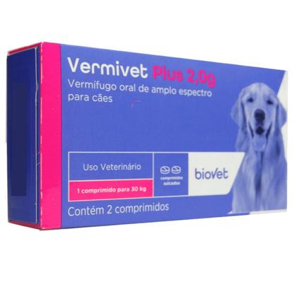 Kit Vermífugo Vermivet Plus Biovet 2g c/ 2 Comprimidos C/ 2 unidades Imagem de Kit Vermífugo Vermivet Plus Biovet 2g c/ 2 Comprimidos C/ 2 unidades