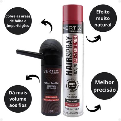 Imagem de Kit Vertix: Fibra Capilar Castanho Claro, Aplicador e Spray Extraforte