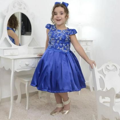 Imagem de Kit Vestido azul com tule francês e bordado + saia de filó + laço