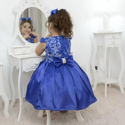Imagem de Kit Vestido azul com tule francês e bordado + saia de filó + laço