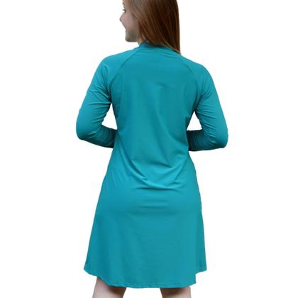 Imagem de Kit Vestido Comportado Saída De Praia + Short Evangélico Manga Longa Proteção Solar Piscina