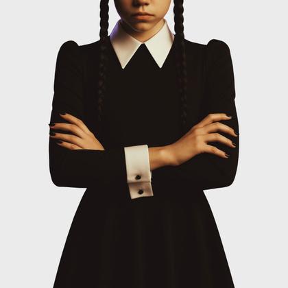 Imagem de Kit Vestido Fantasia Wandinha Halloween Infantil Festa Menin