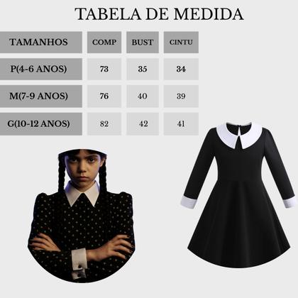 Imagem de Kit Vestido Fantasia Wandinha Halloween Infantil Festa Menin