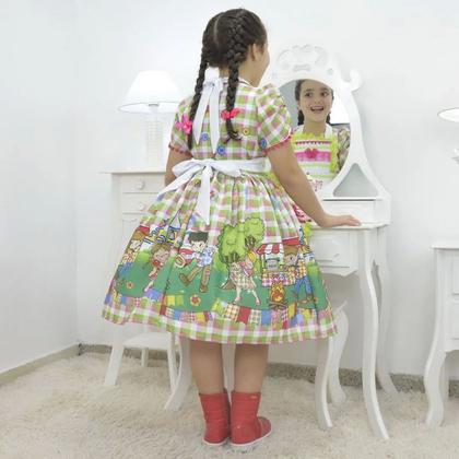 Imagem de Kit Vestido Festa de São João - Junina + saia filó + laço cabelo