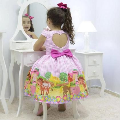 Imagem de Kit Vestido festa tema fazendinha + laço cabelo + saia de filó