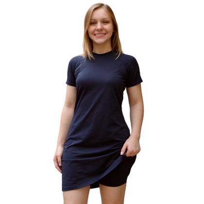 Imagem de Kit Vestido UV Manga Curta + Shorts Saída De Praia Moda Praia Evangélica Piscina